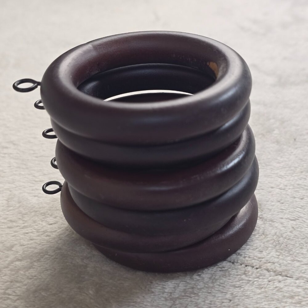 Lot 6 Wood Rings 3 inch Dark Brown Macrame Craft Hoops Curtain Drapery Hardware - Picture 6 of 6
